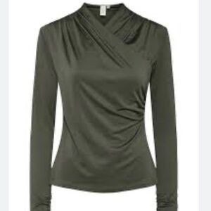 YAS Spandex Khaki Cross Over Shirt Size Small
